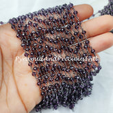 Amethyst Wire Wrapped Rosary Chain, Gunmetal Rosary Chain, Link Rosary Chain, Gemstone Chain – SELLING BY FOOT